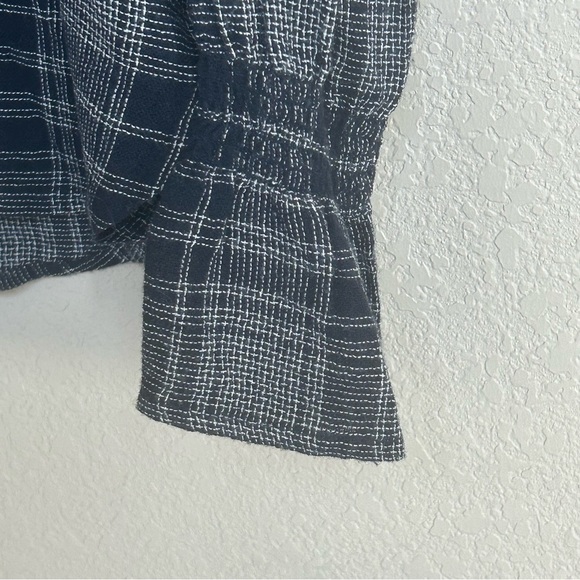 Madewell Women’s Large Plaid Button-Up Long Bell Sleeve Shirt Navy Wool Blend - Picture 5 of 7